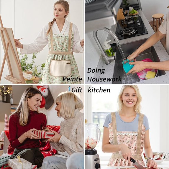 Vintage Floral Apron for Women gardening apron – Adjustable Cotton Kitchen Apron with Pockets, Cute Cooking Baking Grilling Apron, Gardening Work Wear, Best Gift for Her (1 PC)