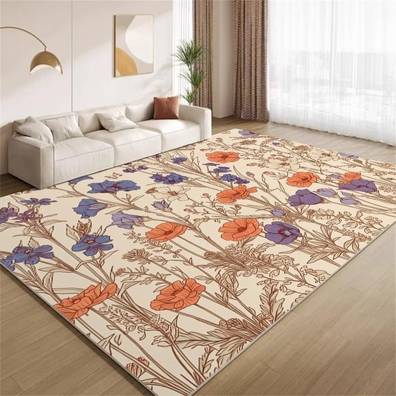 Vintage Floral Area Rugs, Boho Botanical Wildflower Carpet, Washable Non Slip Low Pile Soft Rug for Living Room Bedroom Entryway Home Decor Mat 2ftx3ft