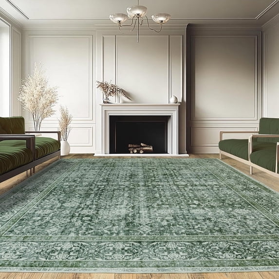Vintage Floral Area Rugs for Living Room Bedroom, 6x9 Soft Washable Printed Rug for Living Room Indoor Non Slip Stain Resistant Carpet for Dining Room Boho Rug for Home Decor Aesthetic, Dark Green