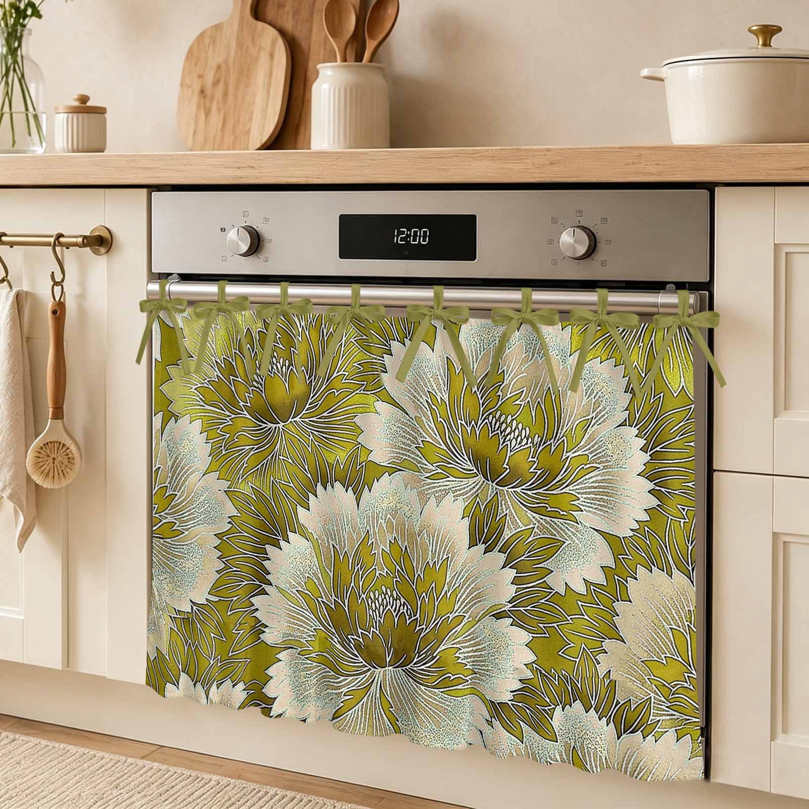 Top 9 Ribbon Vintage Floral Art Oven Skirt Curtain Tie Top Rustic Mustard Yellow ...