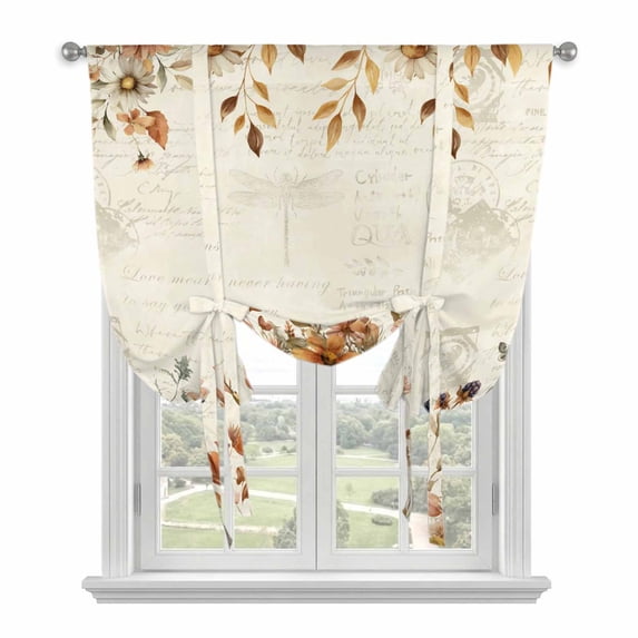 Vintage Floral Balloon Curtains 63 Inch Length for Living Room/Bedroom, Spring Flowers Eucalyptus Leaves Rod Pocket Privacy Door Curtains Decorative Tie Up Shade for Window 52"x63"