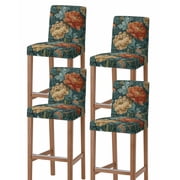 Vintage Floral Bar Stool Covers Set of 4, Boho Red White Floral Leaves Country Vintage Stretch Bar Chair Covers with Backs, Removable Pub Counter Height Chair Cover for Kitchen Dining Room Cafe