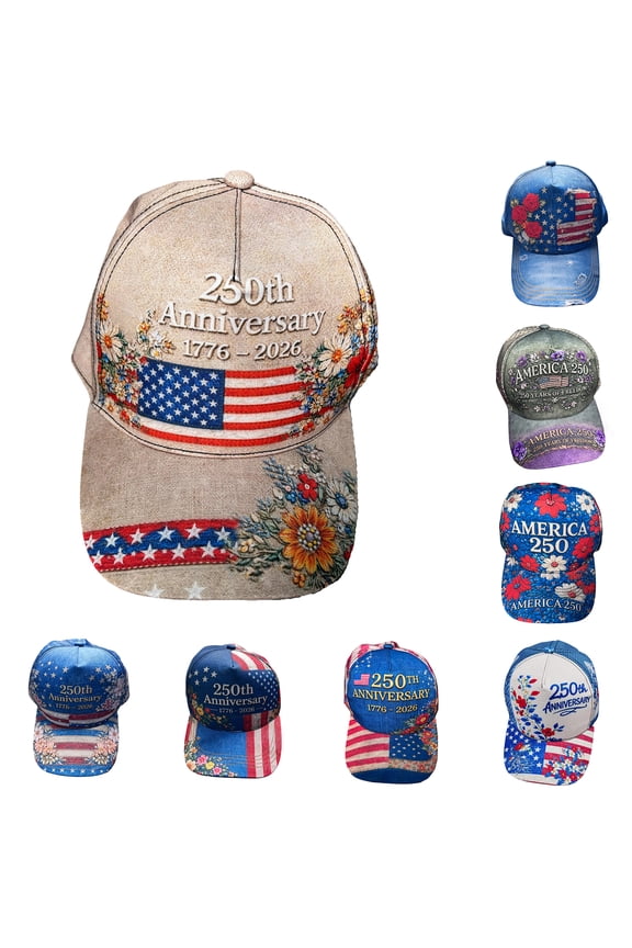 Vintage Floral Baseball Cap Patriotic 250th Anniversary American Flag Adjustable Hat