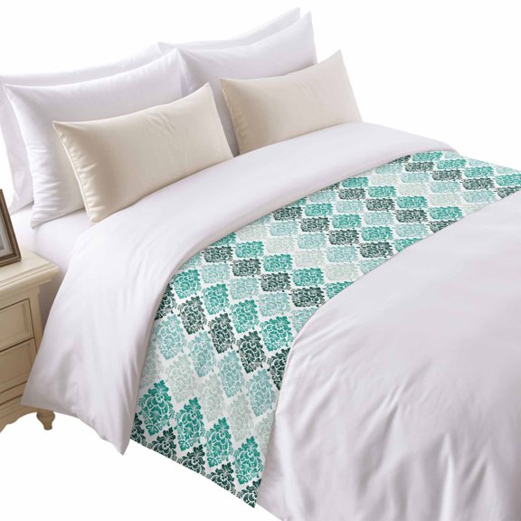 Vintage Floral Bed Runner for Queen Size Bed, Dark Green Flower Pattern Country Gradient Soft Bedding Scarf Bedding Protector Slipcover Sofa Throw for Bedroom Hotel Guesthouse