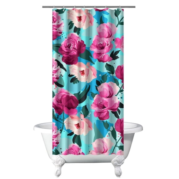 Vintage Floral Bee and Peony Shower Curtain 36x72, Artistic Botanical Pattern with Hooks