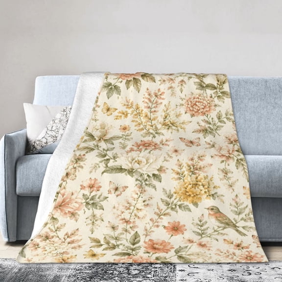 Vintage Floral Bird Blanket Gift Throw Blanket Gift for Women Cottagecore Butterfly Garden Home Decor 50x40