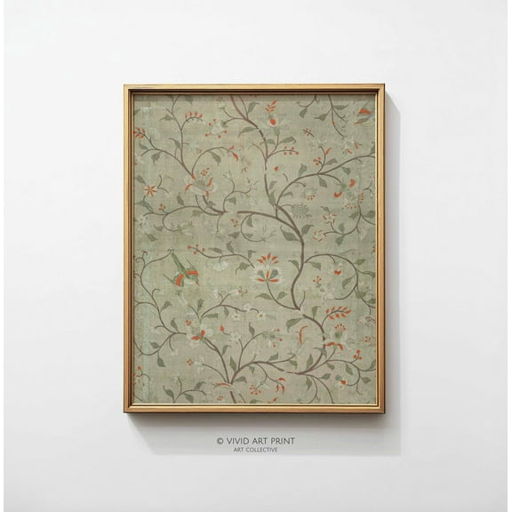 Vintage Floral Bird Pattern Tapestry Wall Art, Classic Botanical Textile Home Decor, Vivid Art Print Ch-712 Wall Art, Modern Wall Decor, 16x24 UNFRAMED