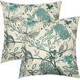thumbnail image 1 of Vintage Floral Bird Pillow Covers 18x18 Inch Set of 2 Teal Flowers Leaves Decorative Throw Pillows for Couch Chinoiserie Square Pillow Cases Home Decor for Sofa Bed Porch Living Room Outdoor, 1 of 6