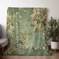 thumbnail image 1 of Vintage Floral Bird Print Flannel Blanket, Soft Cozy All-Season Throw for Sofa Bed Travel Camping Office, Green Retro Aesthetic Digital Print, Perfect Gift, 1 of 8