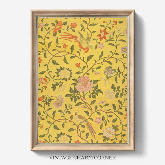 Vintage Floral Bird Textile Pattern Unframed Paper Print