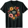 thumbnail image 1 of Vintage Floral Black T-Shirt with Peace Love Record Design, 1 of 5