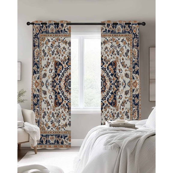 Vintage Floral Blackout Curtains 2 Panels Brown Navy Classical Bohemian Farmhouse Thermal Insulated Grommet Window Curtains for Bedroom Living Room 52"x96"