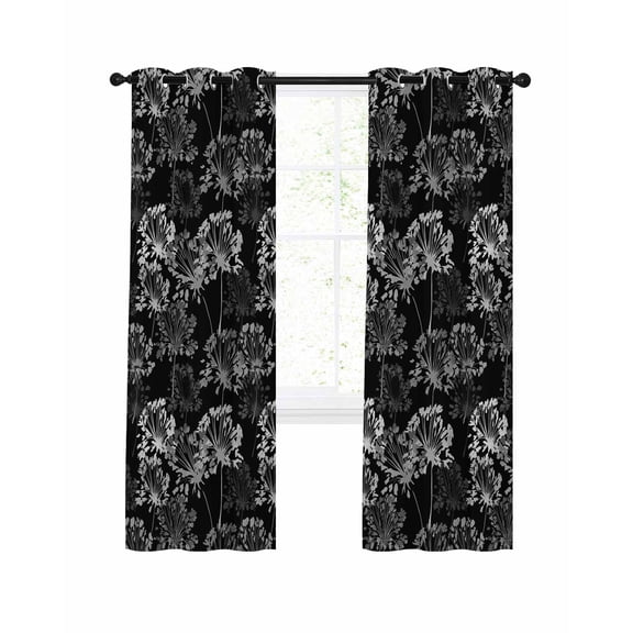 Vintage Floral Blackout Curtains 84 Inches Length, Black Dandelion Plants Country Botanical Window Treatment Thermal Insulated Drapes for Bedroom Living Room 2 Panels 84x84 Inches