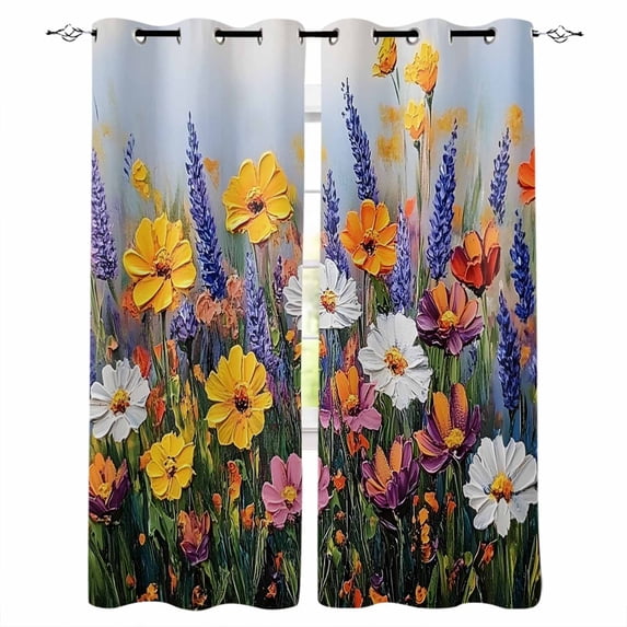 Vintage Floral Blackout Curtains for Bedroom Living Room Darkening Curtains 90 Inch Spring Oil Painting Abstract Botanical Black Out Window Curtain Privacy Window Treatment Grommet Drapes 52"x90"x2