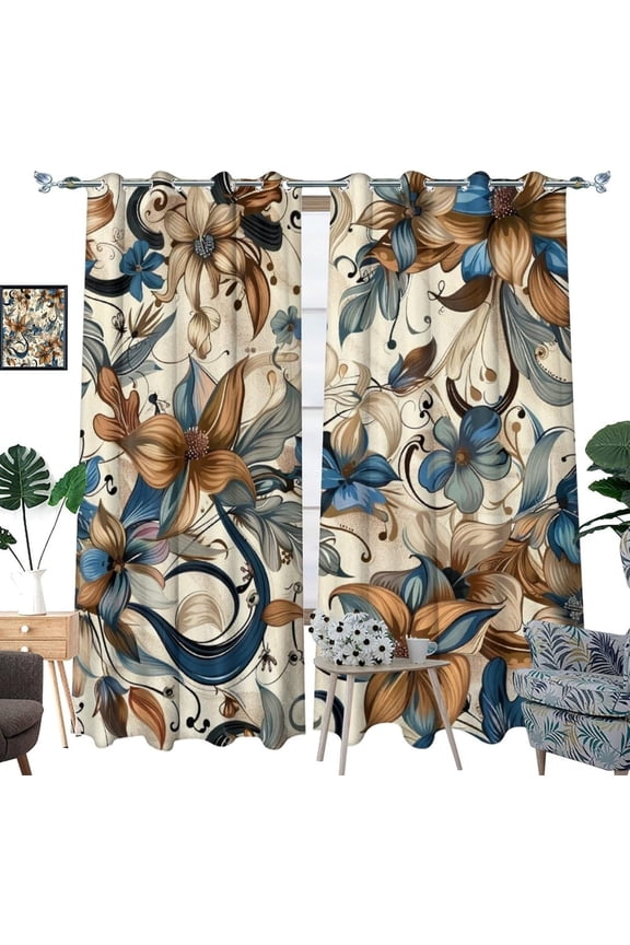 Vintage Floral Blackout Curtains, Bohemian Flower Plant Botanical Grommet Thermal Insulated Curtains Window Drapes For Bedroom Living Room 38"W x 45"L (Pack of 2)