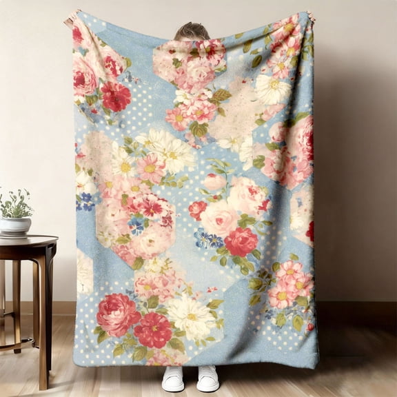 Vintage Floral Blanket Soft Pastel Pattern Pink Red Blue White Beige Green All-Season Couch Bed Throw Machine Washable Cozy Home Decor Gift