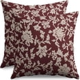 thumbnail image 1 of Vintage Floral Block Print Pillow Covers 16x16 Set of 2 Burgundy Brown Cream Flower Pattern Rustic Old Style Decorative Throw Pillow Cases Outdoor Farmhouse Decoration for Sofa Couch Bed, 1 of 6