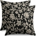 thumbnail image 1 of Vintage Floral Block Print Pillow Covers 18x18 Set of 2 Black Brown Cream Flower Pattern Rustic Old Style Decorative Throw Pillow Cases Outdoor Farmhouse Decoration for Sofa Couch Bed, 1 of 5