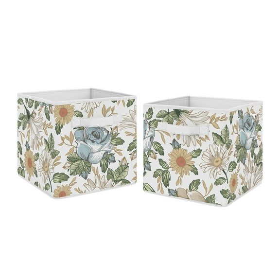 Vintage Floral Blue and Yellow Fabric Storage Bin (Set of 2) by Sweet Jojo Designs