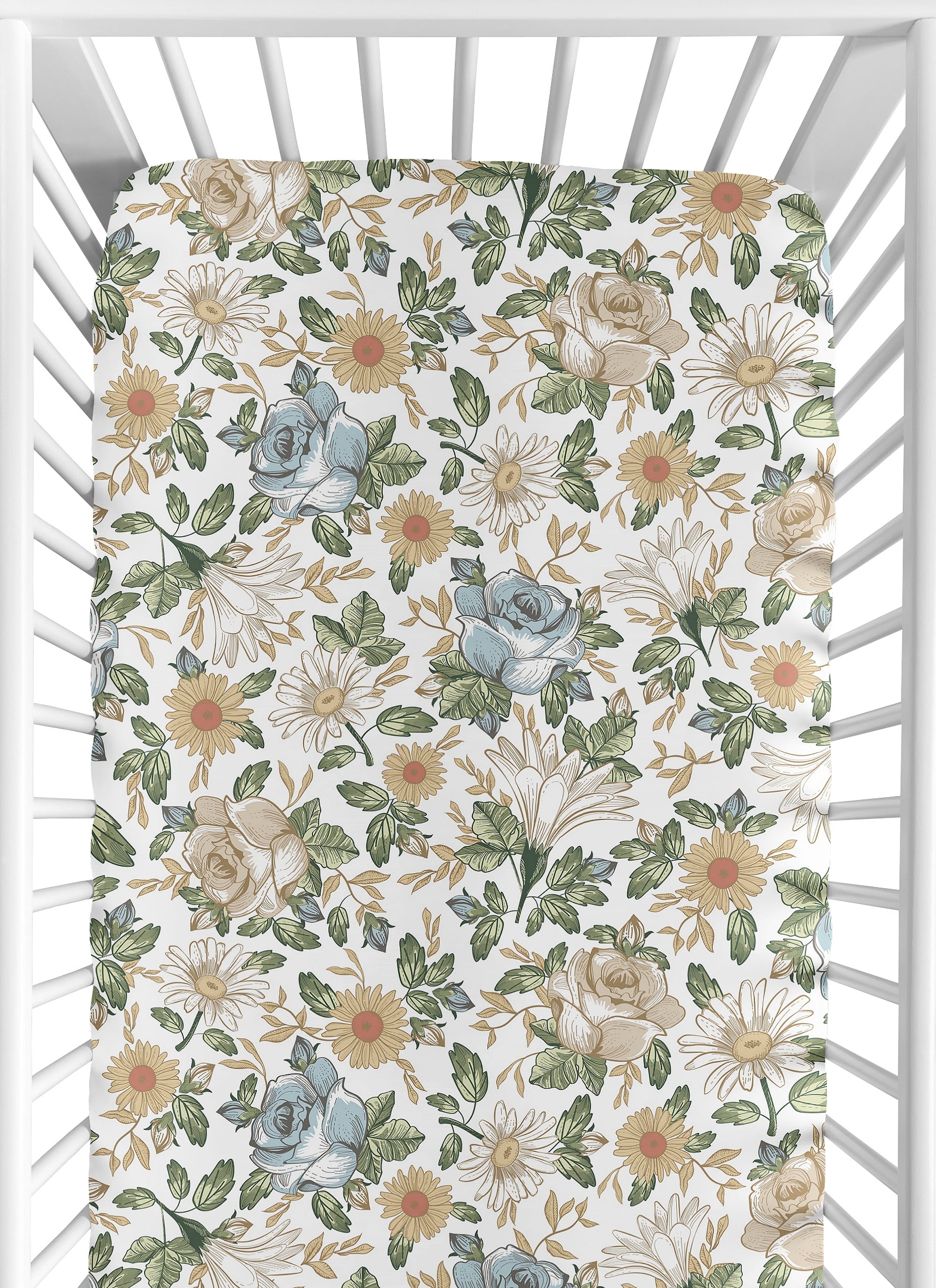 Sweet Jojo Designs Vintage Floral Blue and Yellow Fitted Crib Sheet