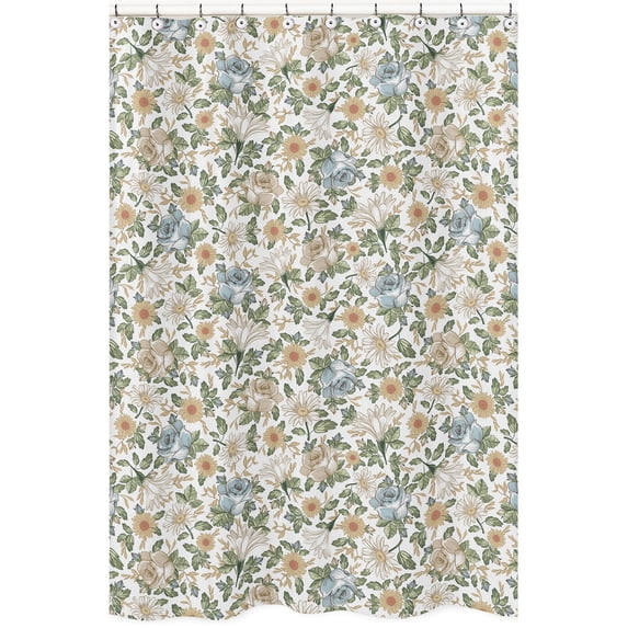 Vintage Floral Blue and Yellow Single Shower Curtain by Sweet Jojo Designs