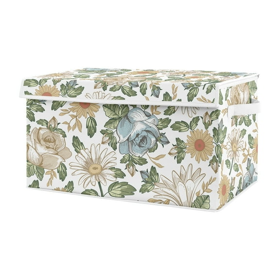 Vintage Floral Blue and Yellow Storage Fabric Toy Box by Sweet Jojo Designs