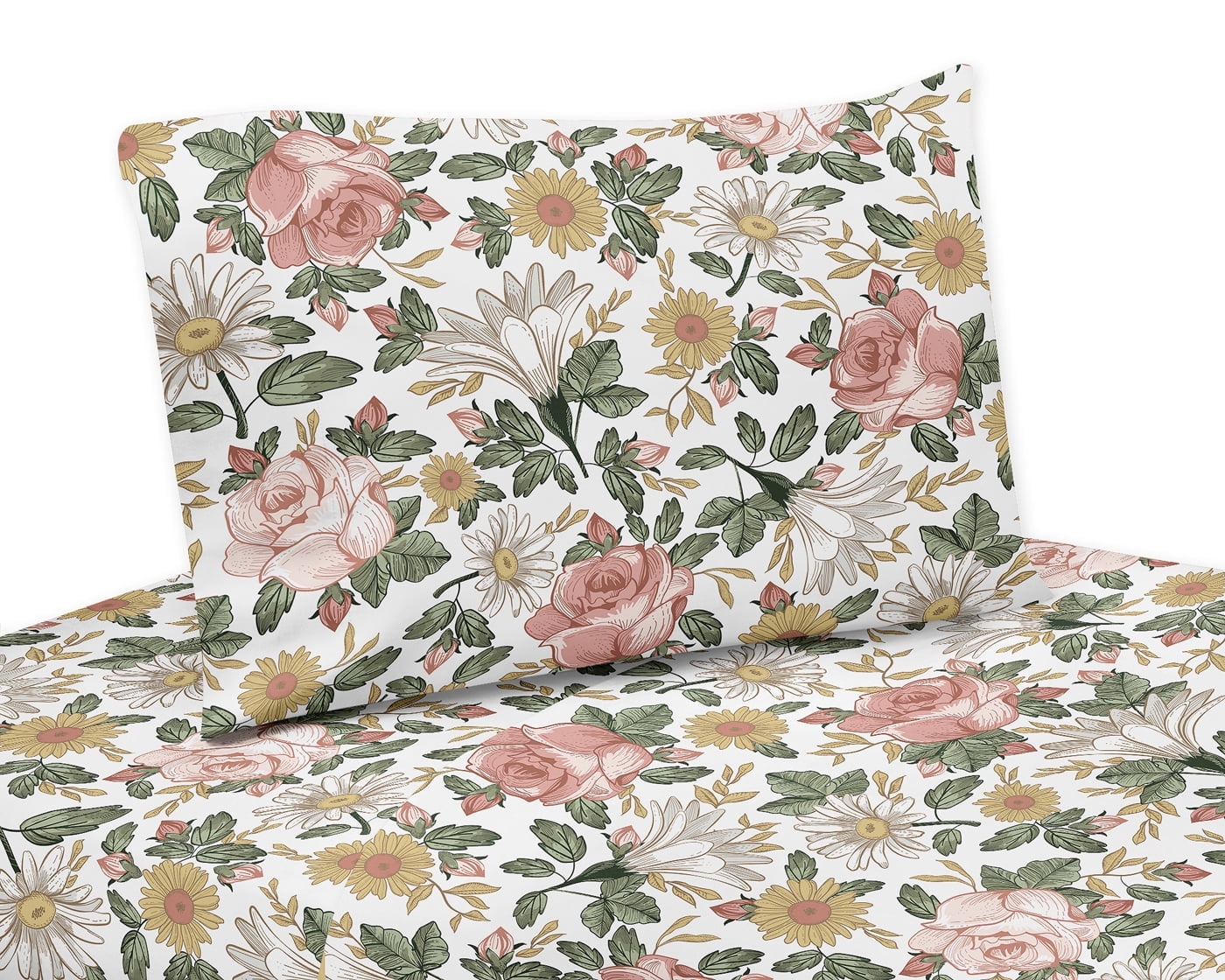 Pink Floral Microfiber Queen Sheet Set for Kids