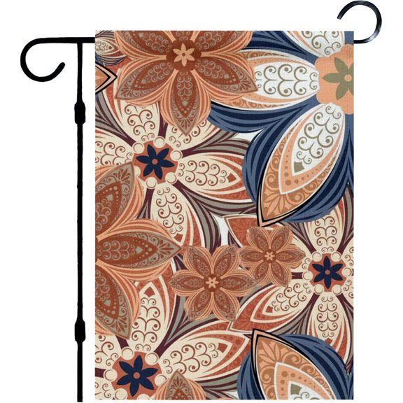 Vintage Floral Boho Garden Flag, Linen Outdoor House Flag, 12 x 18 Inch, Ethnic Floral Design