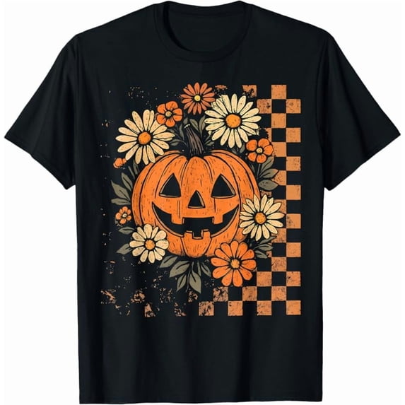 Vintage Floral Boho Pumpkin Cute Halloween Fall T-Shirt