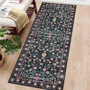Vintage Floral Boho Runner Rug 2x6, Machine Washable, Non-Slip Backing, Ultra Soft Low Pile, Kitchen Laundry Room