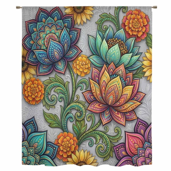 Vintage Floral Boho Sheer Curtains 108" Extra Long, Abstract Art Modern Flowers Light Filering Curtains, Privacy Drapes Simi Floor to Veiling Curtain for Living Room Bedroom Large Window Treatment