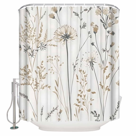 Vintage Floral Botanical Bathroom Shower Curtains with 12 Hooks Polyester Waterproof Shower Curtain for Stalls and Bathtubs Watercolor Flower Decorative Bathroom Privacy Curtain 36x78 Inches