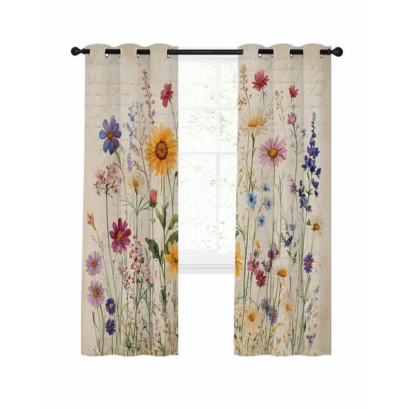 Vintage Floral Botanical Blackout Curtains Thermal Insulated Noise Reducing Room Darkening Ivory Window Treatment Drapes for Farmhouse Bedroom Living Room Decor Grommet Top 2 Panels, 52" x 84"