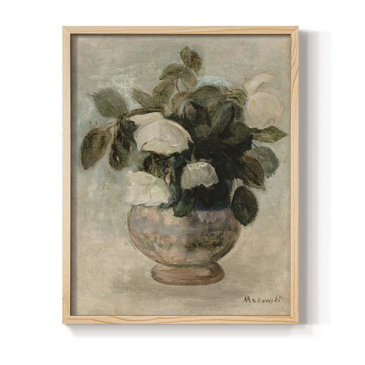 Vintage Floral Bouquet - 14in. x 11in. Vintage Framed Print in Natural Wood Frame
