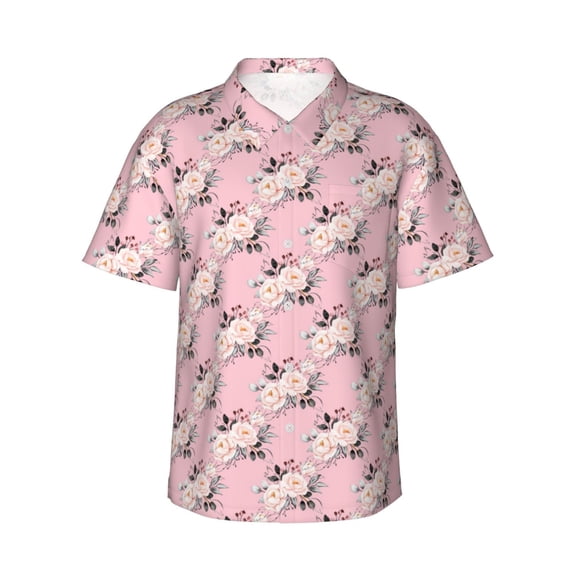 Vintage Floral Bouquets Flowers Hawaiian Shirts For Men, Summer Short-Sleeve Relaxed-Fit Button-Down Shirts 3x-Large