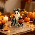thumbnail image 1 of Vintage Floral Bow Ghost Holding Pumpkin Lantern 2D Acrylic Tabletop Sign, Halloween Decorative Standing Ornament 19x13.5cm, 1 of 6