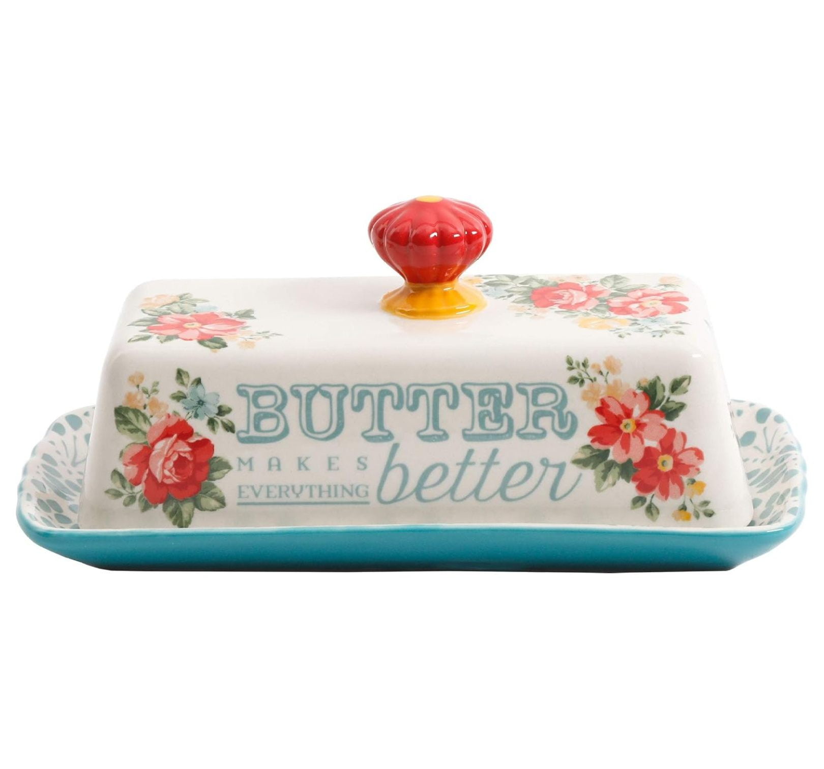 Vintage Floral Glossy Stoneware Rectangle Butter Dish
