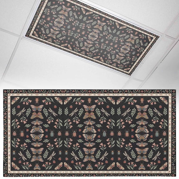 Vintage Floral Butterfly Fluorescent Light Covers Classical Botanical Plant Leaf Animal Magnetic Light Filters Ceiling Lighting Panel Shade for Classroom Office Home 2 x 4 ft, 1 Pack