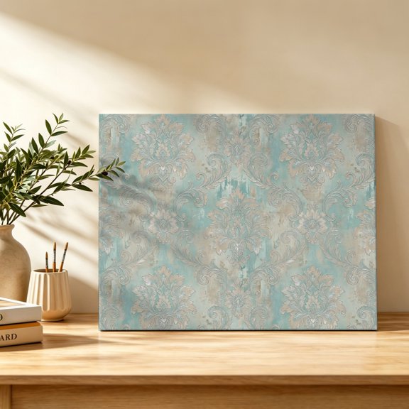 Vintage Floral Canvas Wall Art, Baroque Flower Texture Leaves Vines Teal Mottled Wall Art Prints Artwork Framed Canvas Ready to Hang Art Pictures for Study Living Dining Room Bedroom 20" x 16"