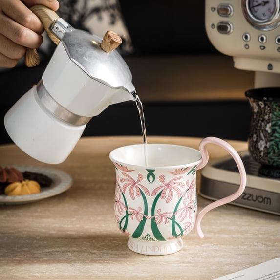 Vintage Floral Ceramic Coffee Mug with Orchid Forest Design, 350ml Large Capacity Stoneware Tea Cup, Elegant Insulated Hot Drink Cup for Home Office, Handcrafted Gift for Coffee Lovers