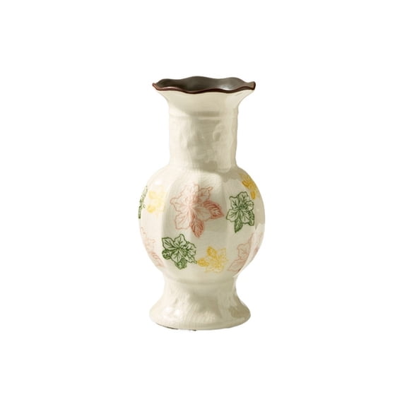 Vintage Floral Ceramic Vase Crackle Glaze Vases with Ruffled Rim Home & Office Decor
