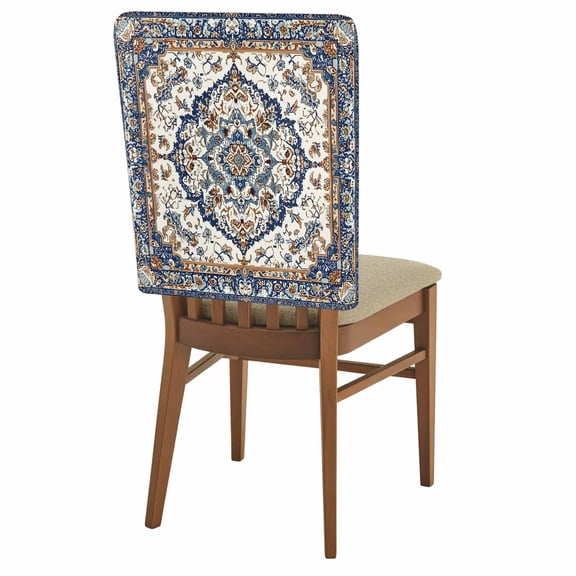 Vintage Floral Chair Back Covers Set of 1, Navy Brown Classical Bohemian Style Stretch Dining Chair Back Slipcovers Removable Seat Cover for Kitchen Restaurant Hotel Cafe