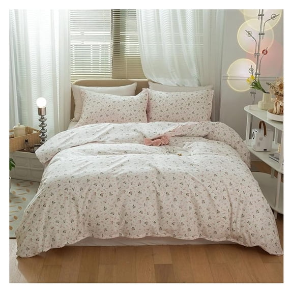 Vintage Floral Comforter Set Full Size Garden Style Pink Floral Bedding Set Aesthetic Cottagecore Flowers Botanical Comforter Set with 2 Pillowcases Fluffy Lightweight Bedding Set for All Seasons