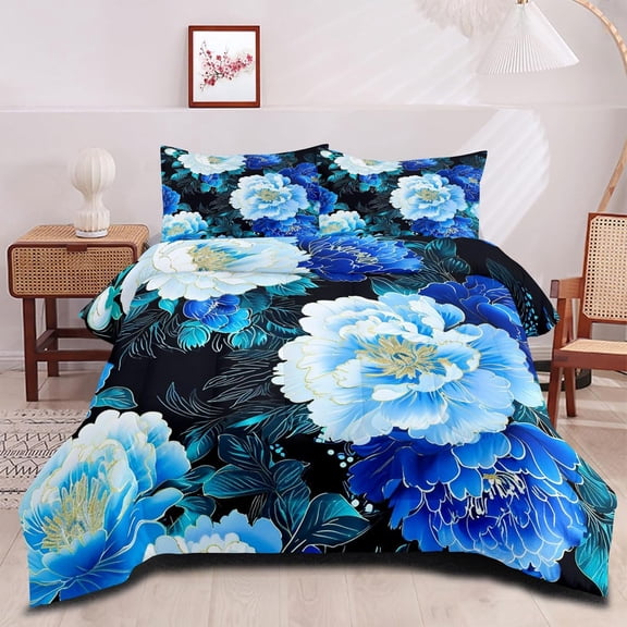 Vintage Floral Comforter Set Size Red Black White Botanical Flower Bedding Set 3 Piece Gold Leaf Bedding for Women Elegant Flowers Comforters Soft Down Alternative Comforter Sets