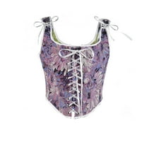 Vintage Floral Corset Tops for Women Tie Shoulder Renaissance Lace Up Bustiers Overbust Shaper Tank Corsets Purple, XXXL