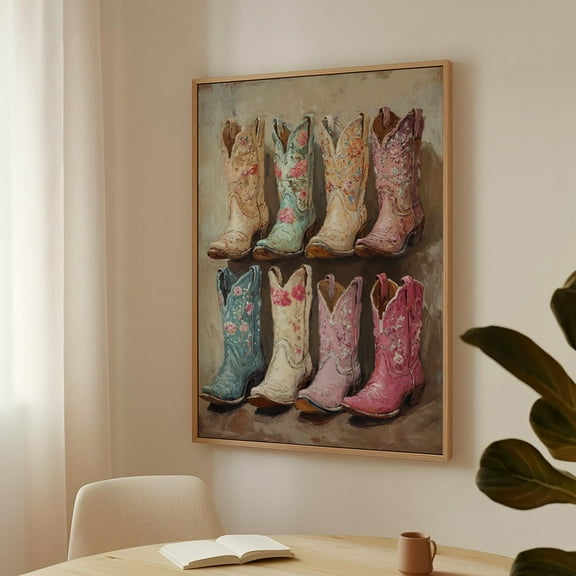 Vintage Floral Cowboy Boots Art, Rustic Western Wall Decor, Country Farmhouse Print, Shabby Chic Boot Painting, Cowgirl Room Decor Wall Art, Modern Wall Decor, 24x36 UNFRAMED