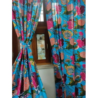 Vintage Floral Curtain, Set Of Two Panels, Boho Drapes, Shabby Chic Curtains With Matching Tie Back.