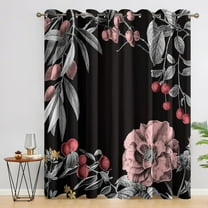 Vintage Floral Curtains, Black Peony Flower Blackout Curtains For Living Room Bedroom Decor, Chic Botanical Leaf Window Curtains Grommet Drapes 26"W x 84"L (Pack of 2)