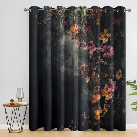 Vintage Floral Curtains For Living Room, Flower Botanical Pattern Design Blackout Curtains, Vintage Floral Bedroom Decor Window Drapes With Grommet 42"W x 90"L (Pack of 2)
