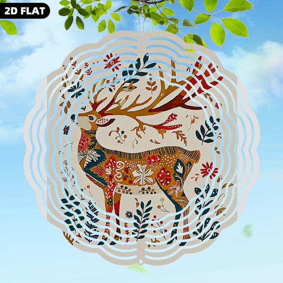 Vintage Floral Deer Garden Wind Spinner 3D Metal Wind Chimes Decoration Ourdoor Chimes for Door Window Balconie Bedroom 9.8 in